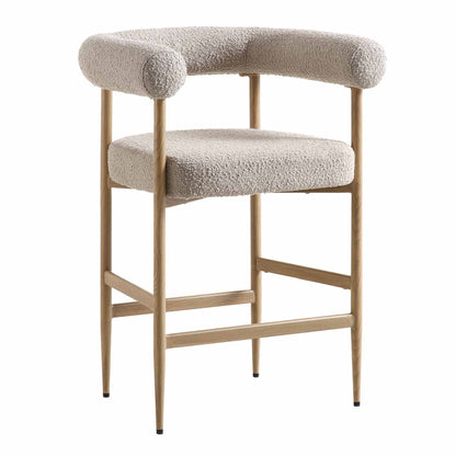 Tabouret de bar Fulbourn Taupe Boucle avec pieds effet bois naturel
