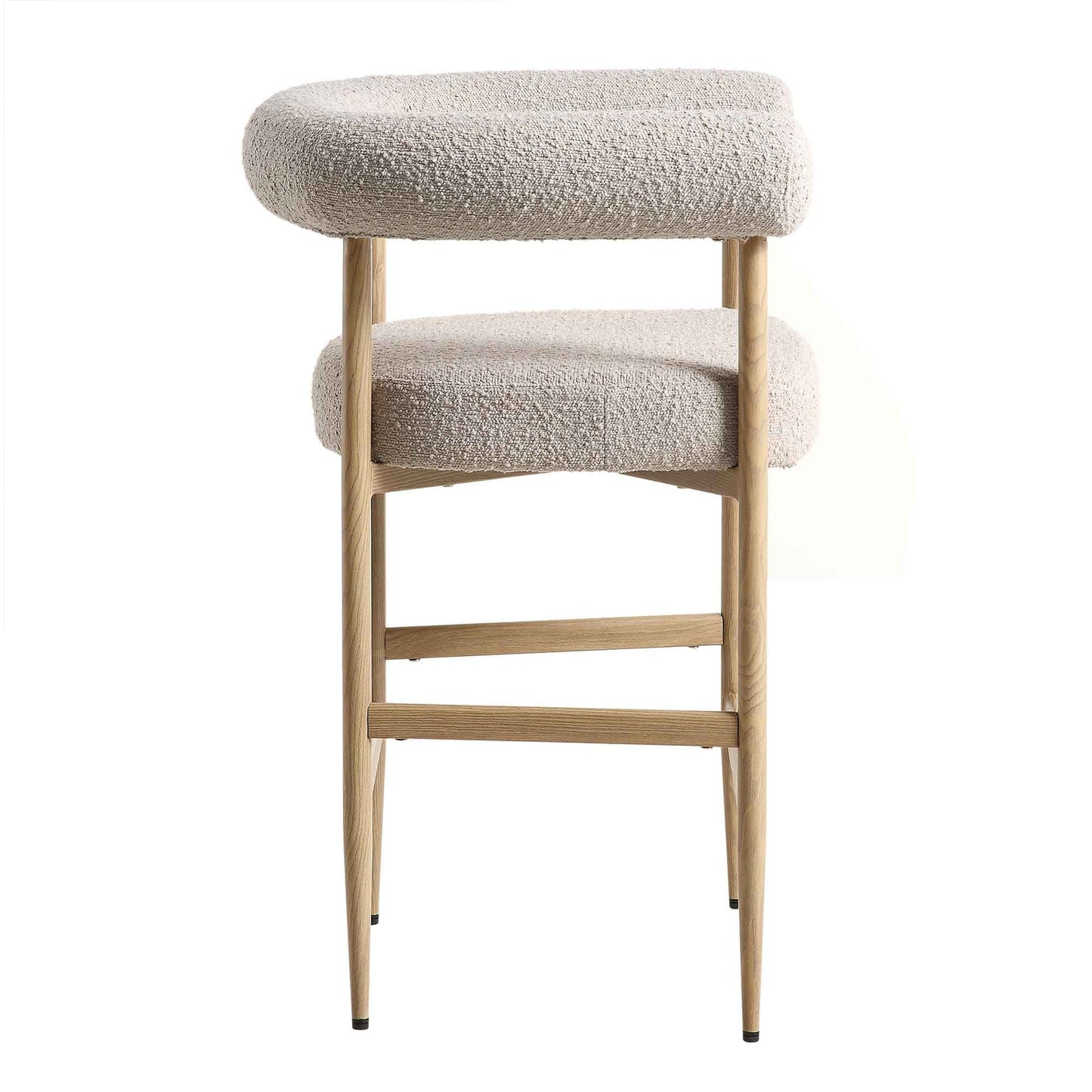 Tabouret de bar Fulbourn Taupe Boucle avec pieds effet bois naturel
