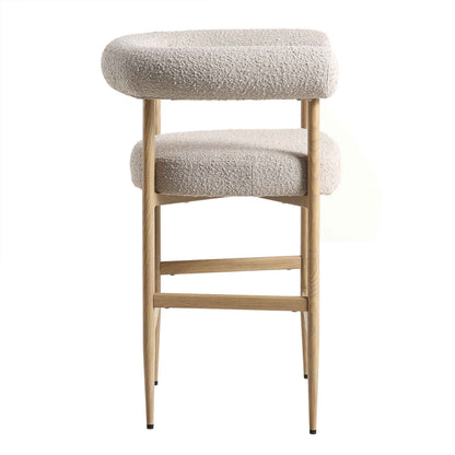 Tabouret de bar Fulbourn Taupe Boucle avec pieds effet bois naturel