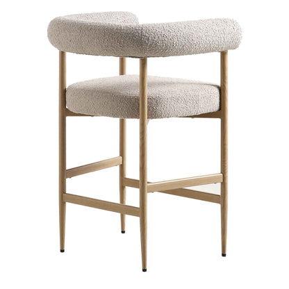 Tabouret de bar Fulbourn Taupe Boucle avec pieds effet bois naturel