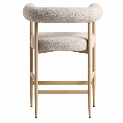 Tabouret de bar Fulbourn Taupe Boucle avec pieds effet bois naturel