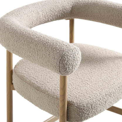 Tabouret de bar Fulbourn Taupe Boucle avec pieds effet bois naturel