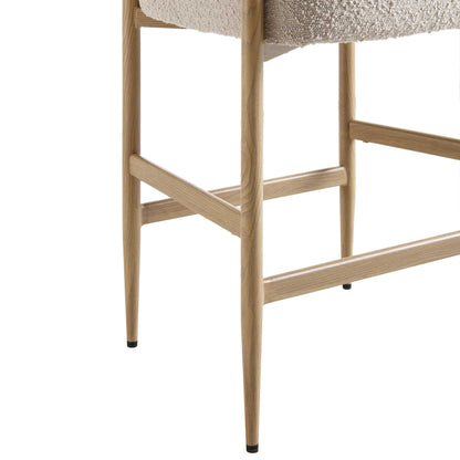 Tabouret de bar Fulbourn Taupe Boucle avec pieds effet bois naturel