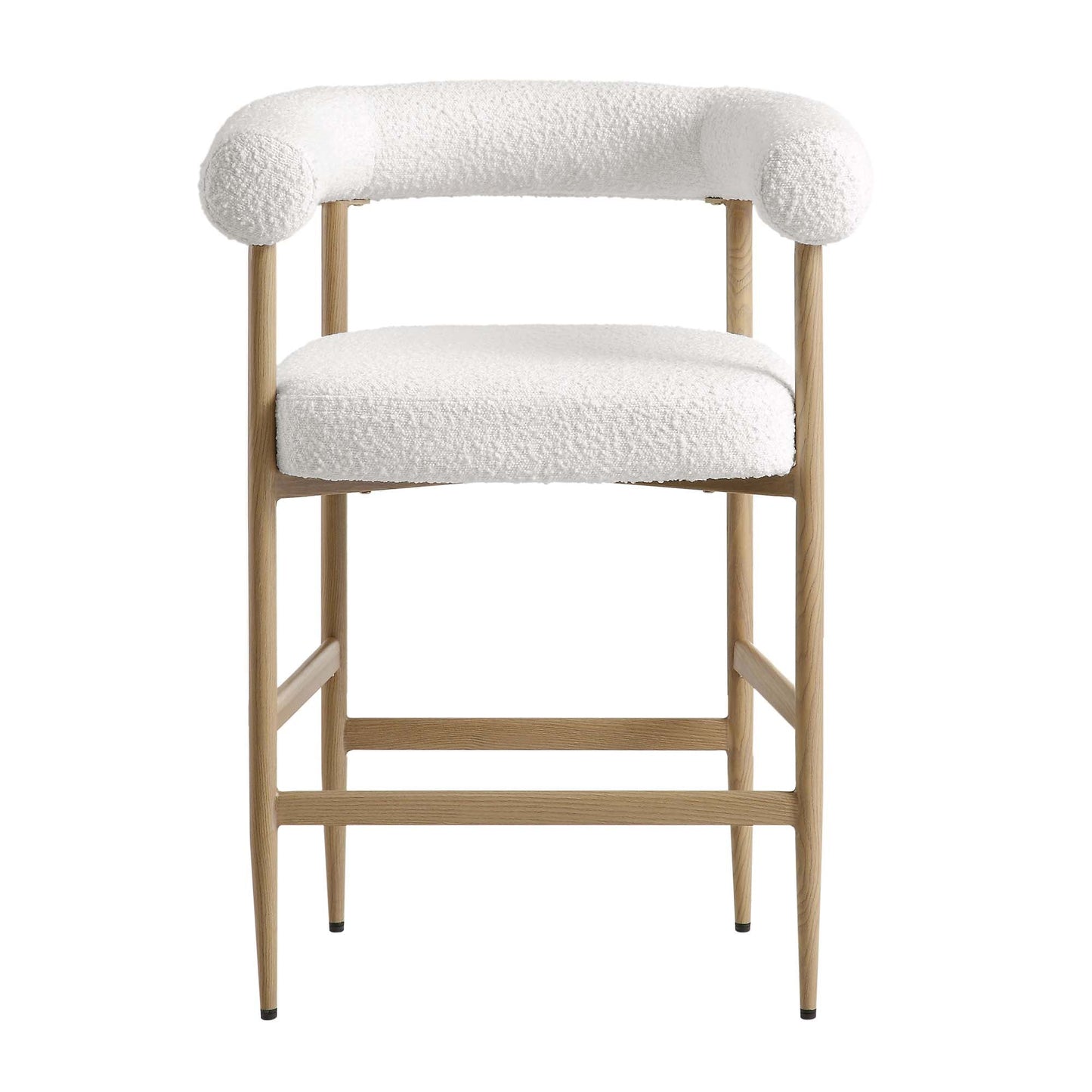 Tabouret de bar Fulbourn blanc bouclé avec pieds effet bois naturel