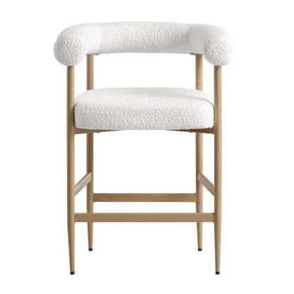 Tabouret de bar Fulbourn blanc bouclé avec pieds effet bois naturel