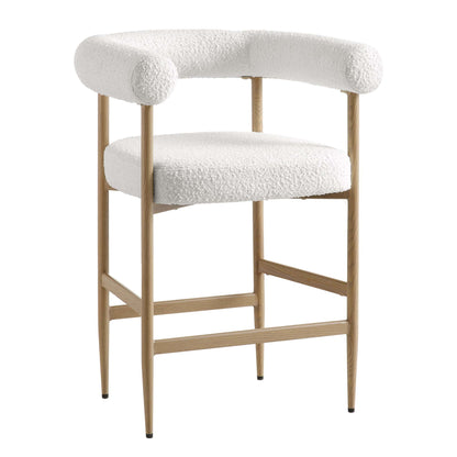 Tabouret de bar Fulbourn blanc bouclé avec pieds effet bois naturel