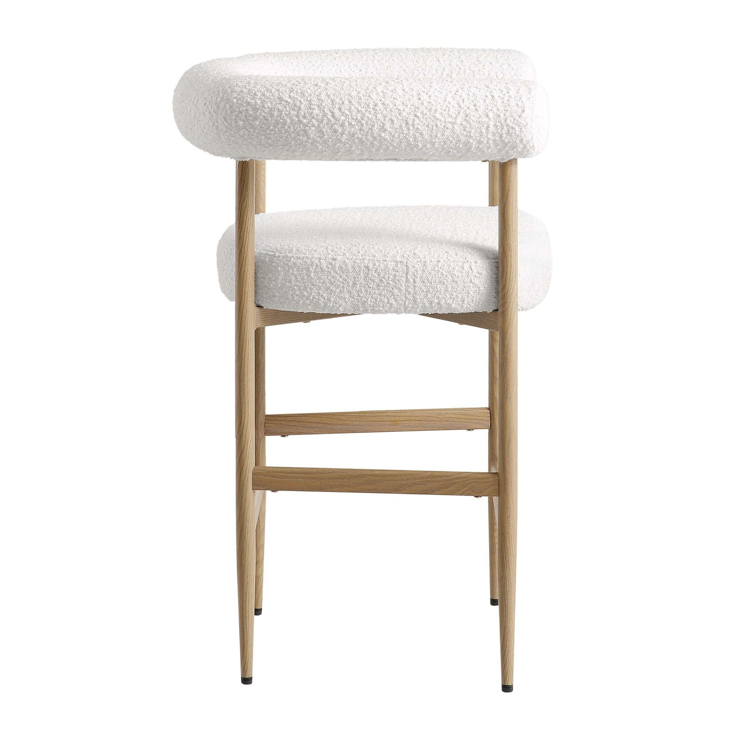 Tabouret de bar Fulbourn blanc bouclé avec pieds effet bois naturel