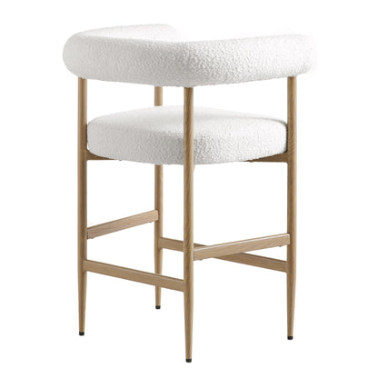 Tabouret de bar Fulbourn blanc bouclé avec pieds effet bois naturel
