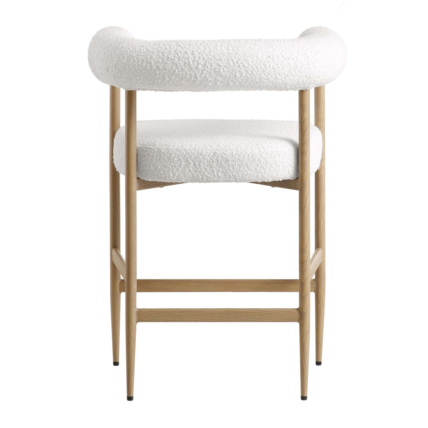 Tabouret de bar Fulbourn blanc bouclé avec pieds effet bois naturel