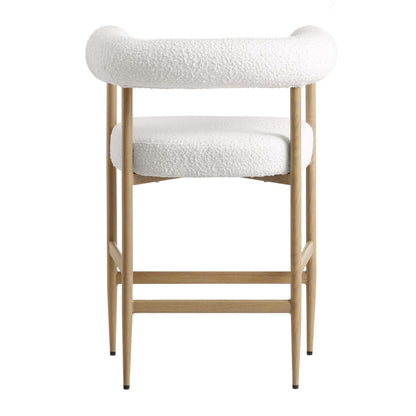 Tabouret de bar Fulbourn blanc bouclé avec pieds effet bois naturel
