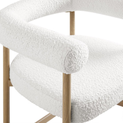 Tabouret de bar Fulbourn blanc bouclé avec pieds effet bois naturel