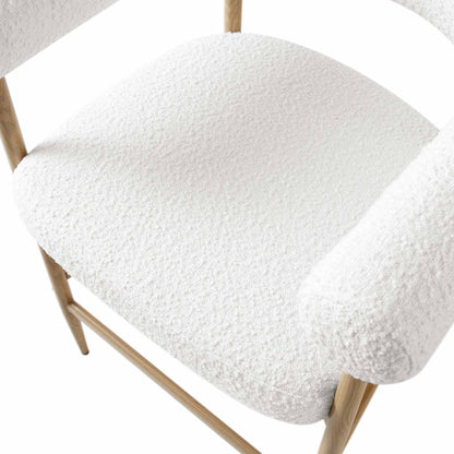 Tabouret de bar Fulbourn blanc bouclé avec pieds effet bois naturel