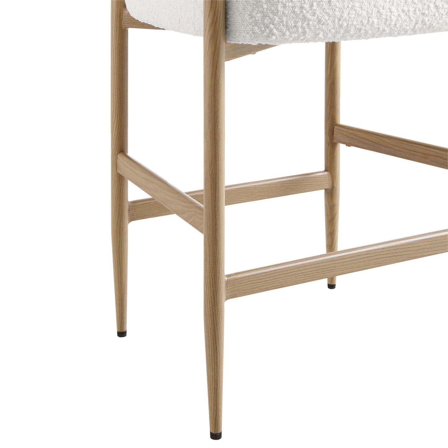 Tabouret de bar Fulbourn blanc bouclé avec pieds effet bois naturel