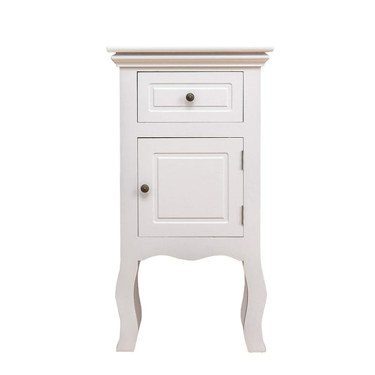 Table de chevet en bois blanc à 1 porte et 1 tiroir