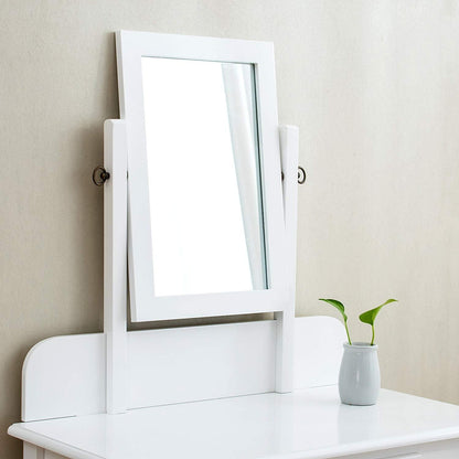 Coiffeuse blanche à 1 tiroir avec tabouret et miroir carré simple