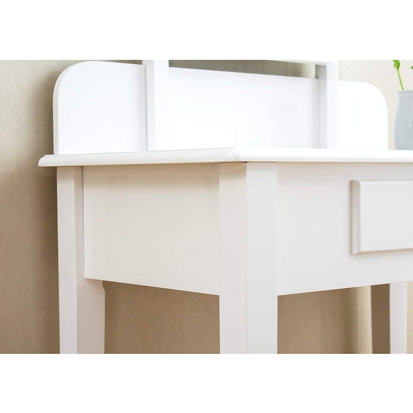 Coiffeuse blanche à 1 tiroir avec tabouret et miroir carré simple