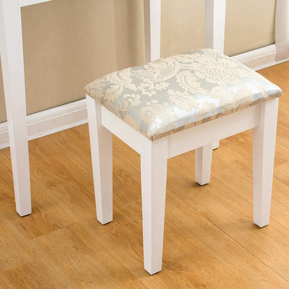 Coiffeuse blanche à 1 tiroir avec tabouret et miroir carré simple