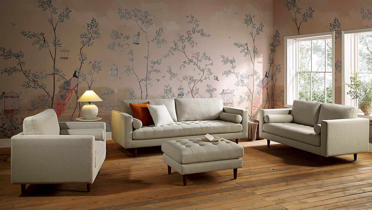 Grand canapé 3 places Henrietta, tissu tissé beige