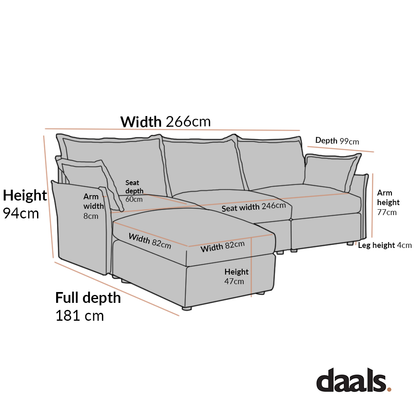 Canapé modulaire Byron Pillow Edge en tissu beige, méridienne 3 places