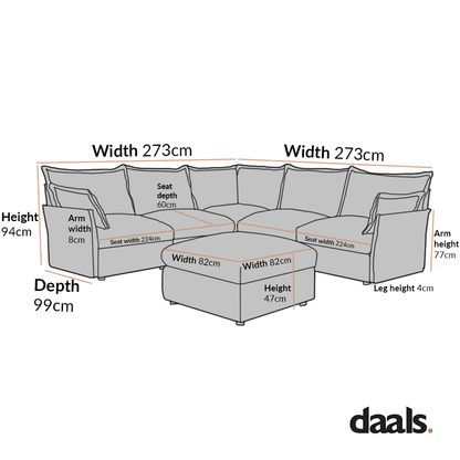 Canapé d'angle modulaire 5 places Byron Pillow Edge Mist Grey Boucle