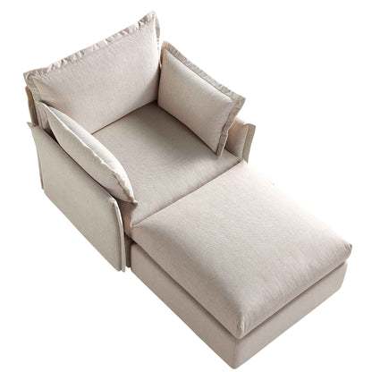 Canapé modulable Byron Pillow Edge en tissu beige, méridienne 1 place