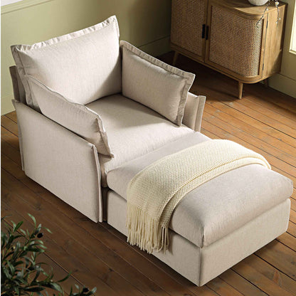 Canapé modulable Byron Pillow Edge en tissu beige, méridienne 1 place