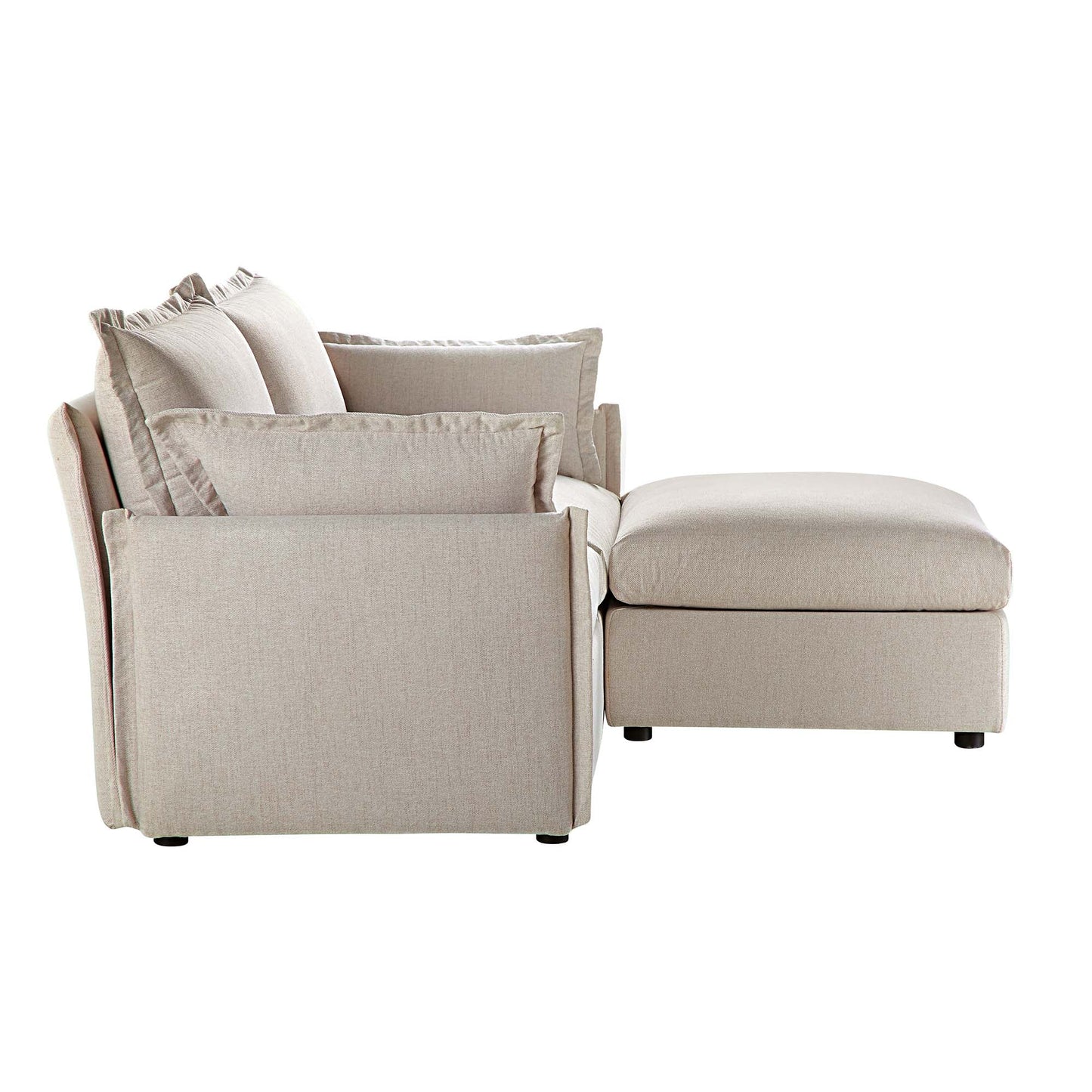 Canapé modulable Byron Pillow Edge en tissu beige, méridienne 2 places