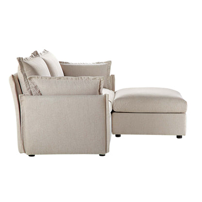 Canapé modulable Byron Pillow Edge en tissu beige, méridienne 2 places