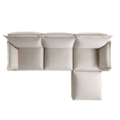 Canapé modulaire Byron Pillow Edge en tissu beige, méridienne 3 places