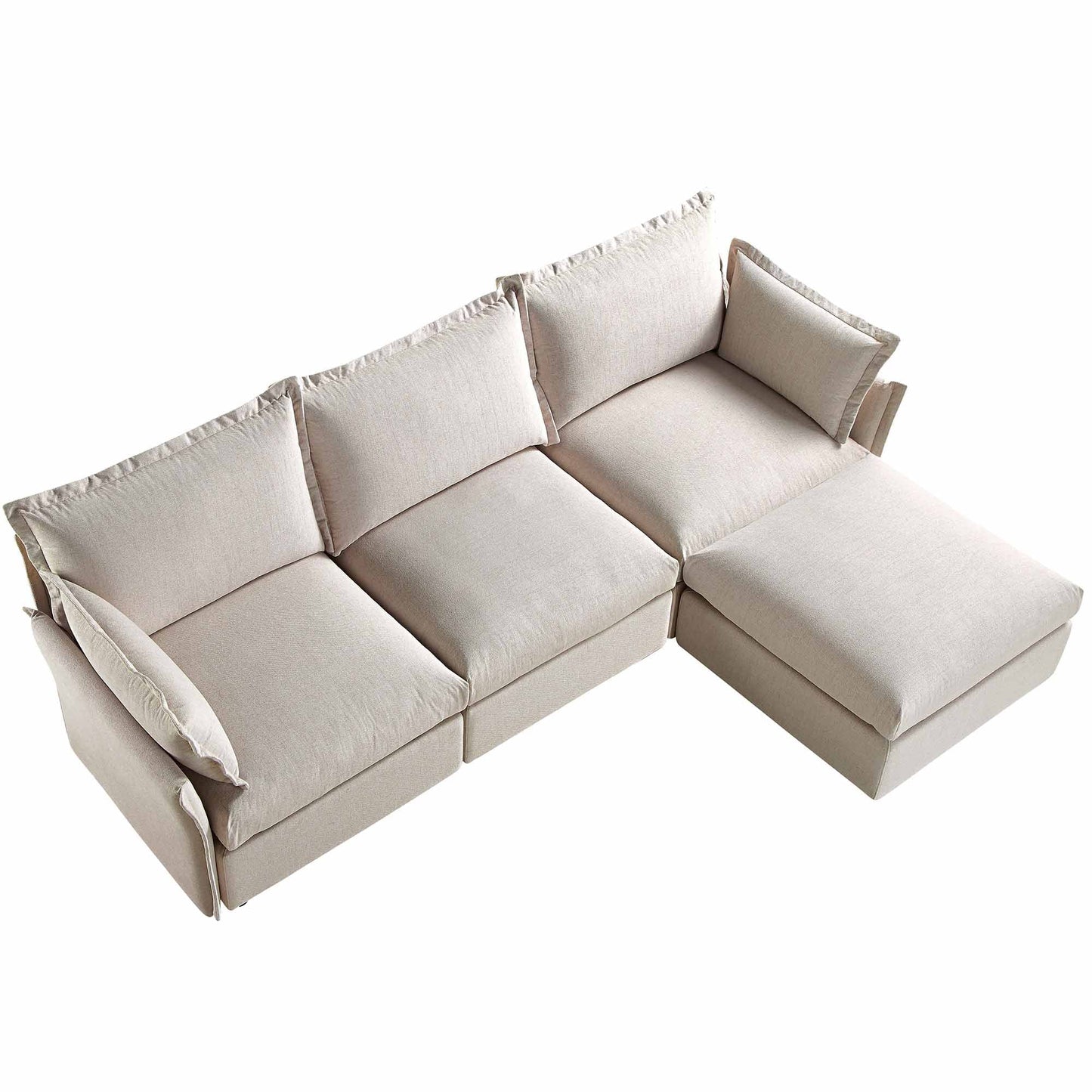 Canapé modulaire Byron Pillow Edge en tissu beige, méridienne 3 places