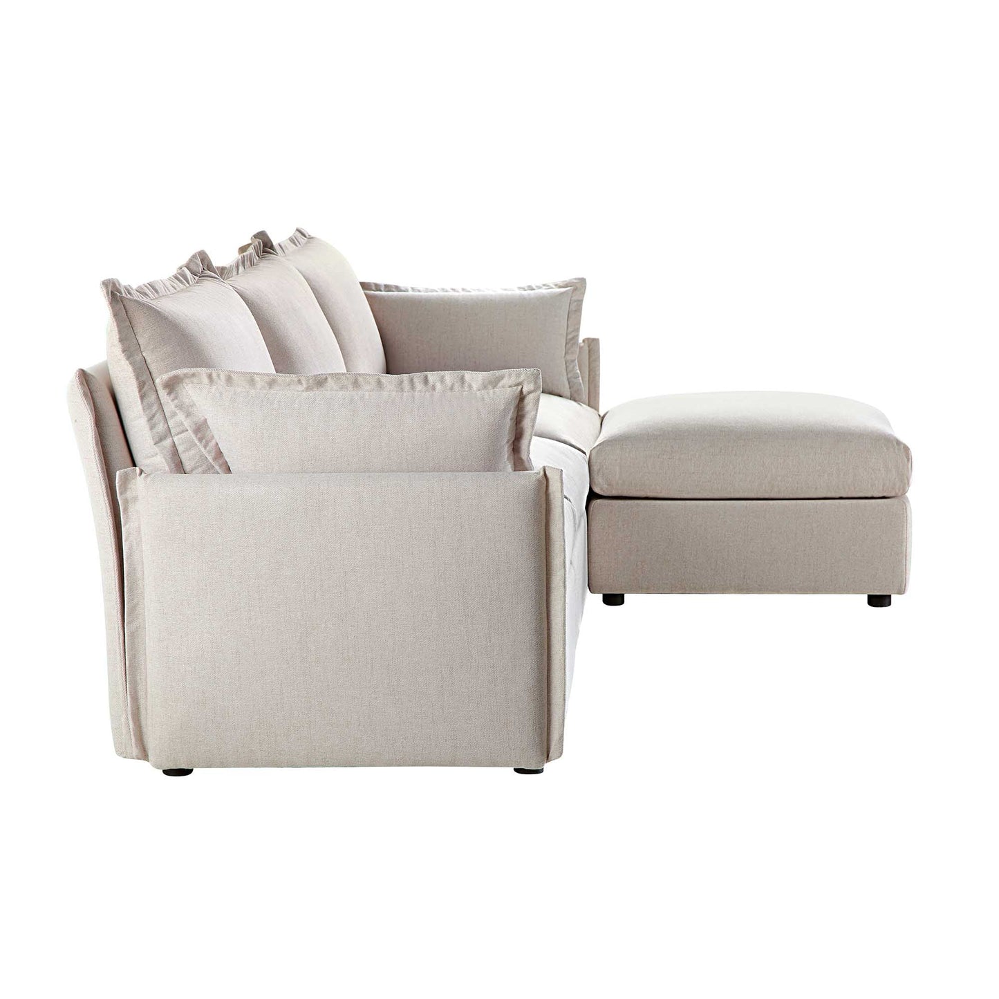Canapé modulaire Byron Pillow Edge en tissu beige, méridienne 3 places