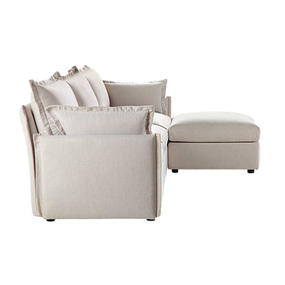 Canapé modulaire Byron Pillow Edge en tissu beige, méridienne 3 places