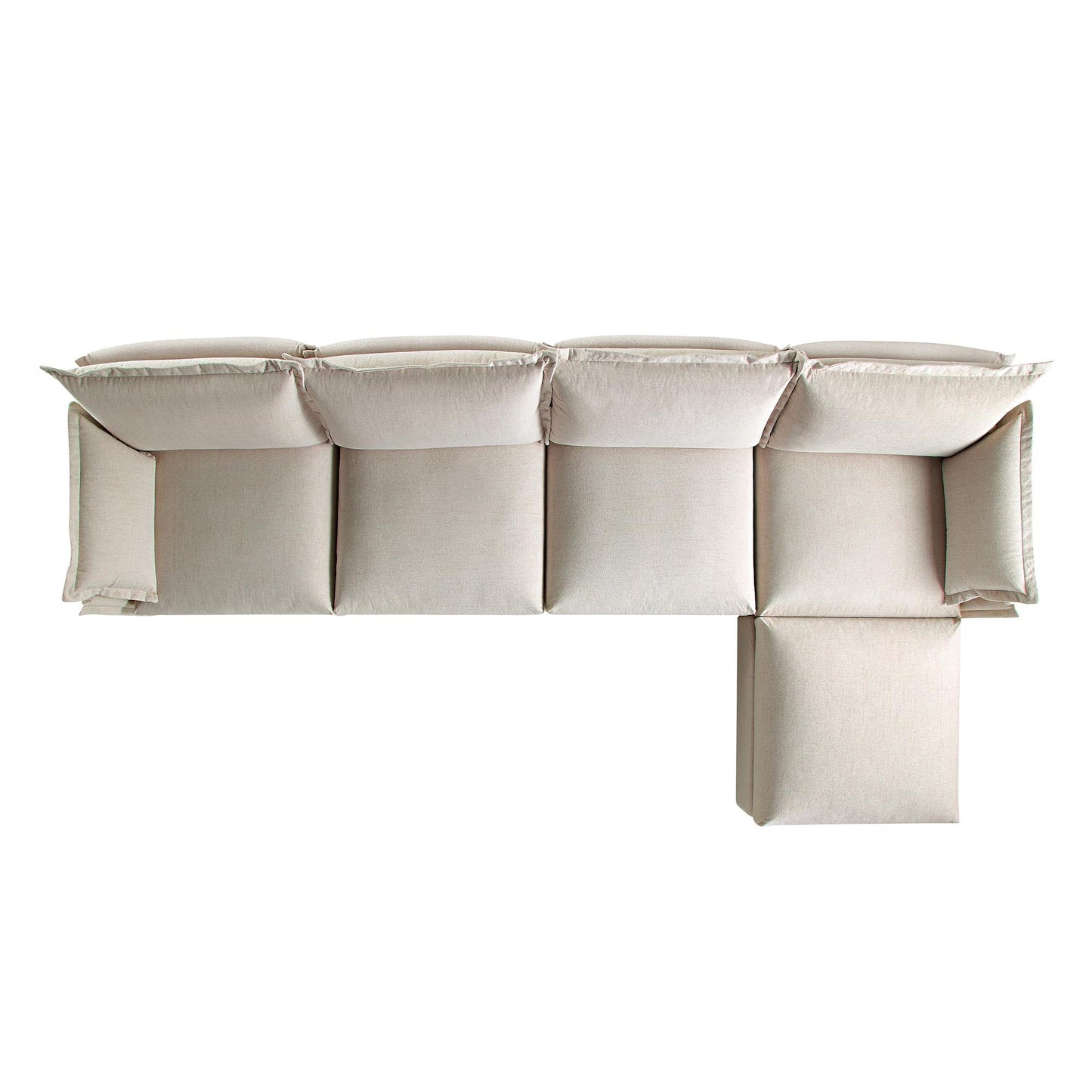Canapé modulable Byron Pillow Edge en tissu beige, méridienne 4 places