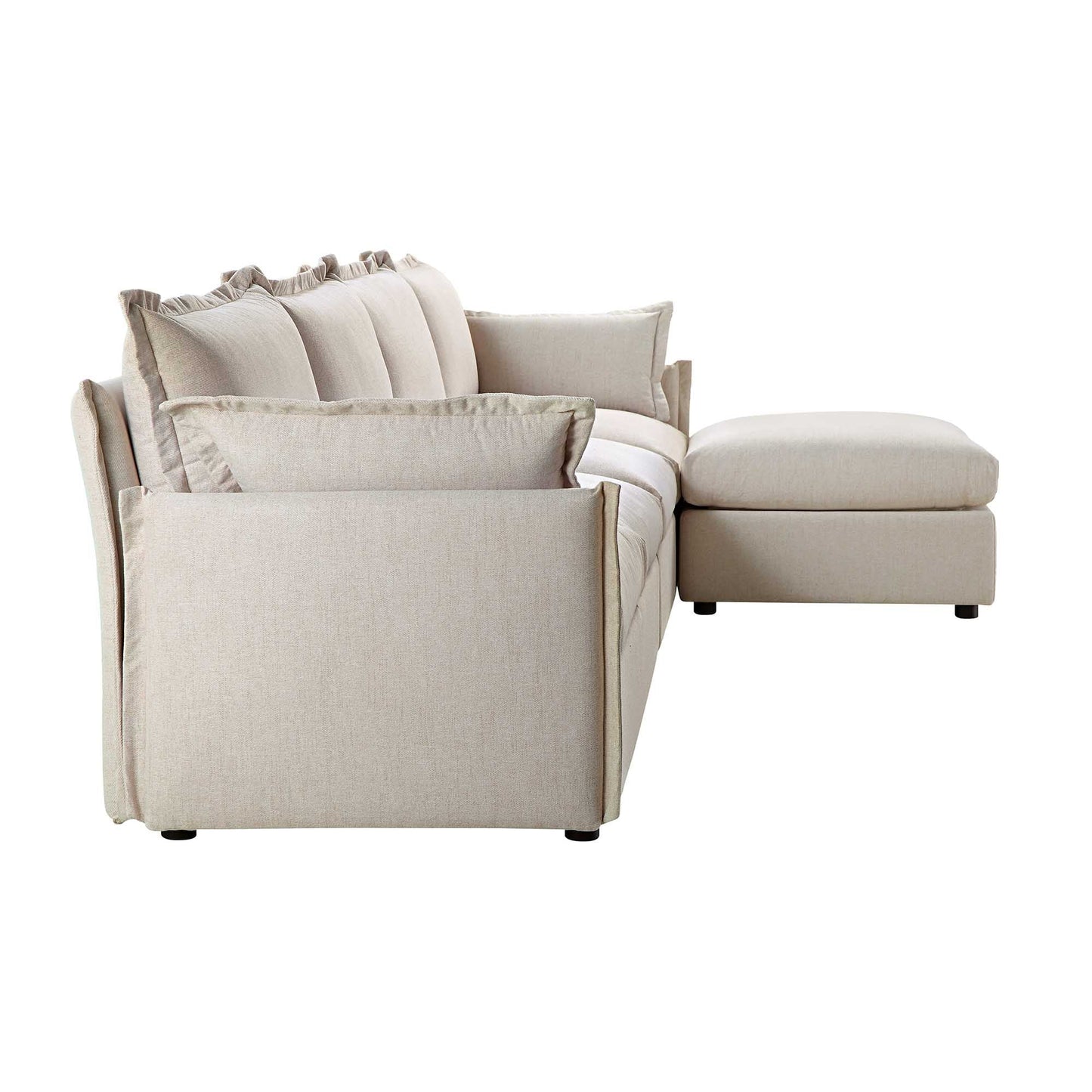 Canapé modulable Byron Pillow Edge en tissu beige, méridienne 4 places