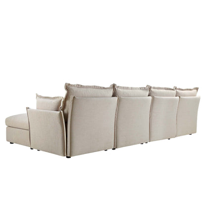 Canapé modulable Byron Pillow Edge en tissu beige, méridienne 4 places