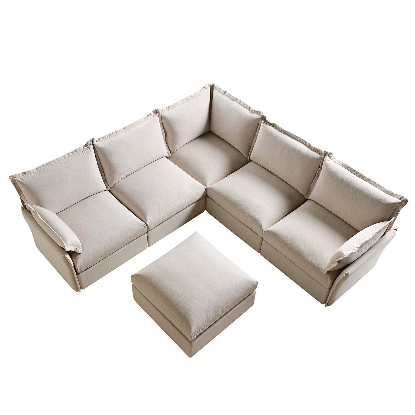 Canapé d'angle modulable 5 places et tabourets Byron Pillow Edge en tissu beige