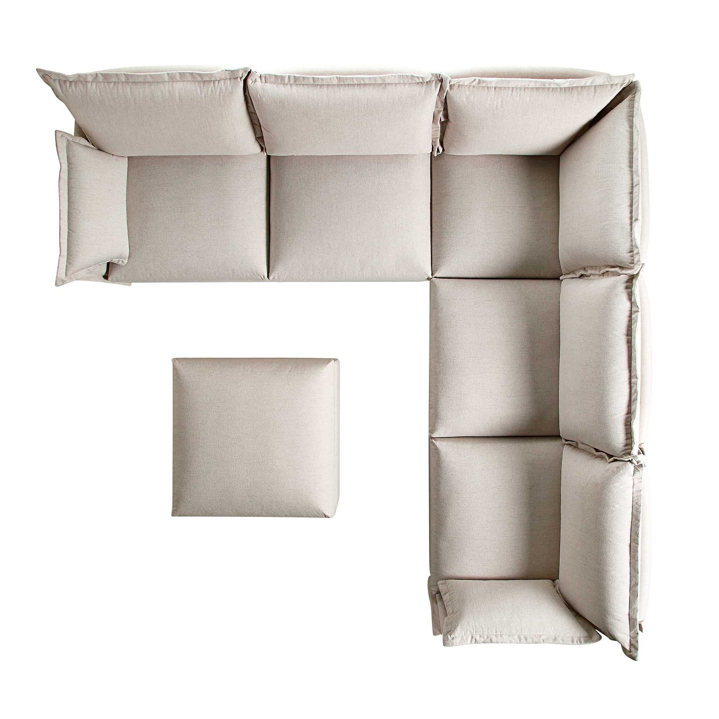 Canapé d'angle modulable 5 places et tabourets Byron Pillow Edge en tissu beige
