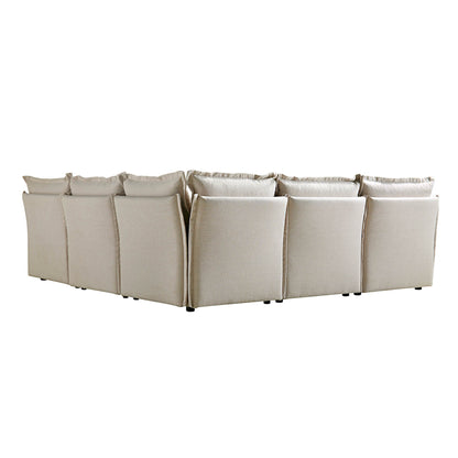 Canapé d'angle modulable 5 places et tabourets Byron Pillow Edge en tissu beige
