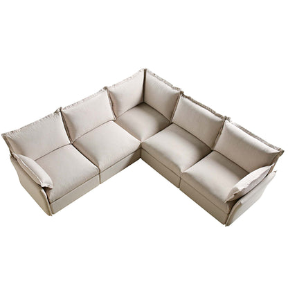 Canapé d'angle modulable 5 places en tissu beige Byron Pillow Edge