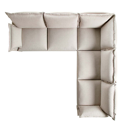 Canapé d'angle modulable 5 places en tissu beige Byron Pillow Edge