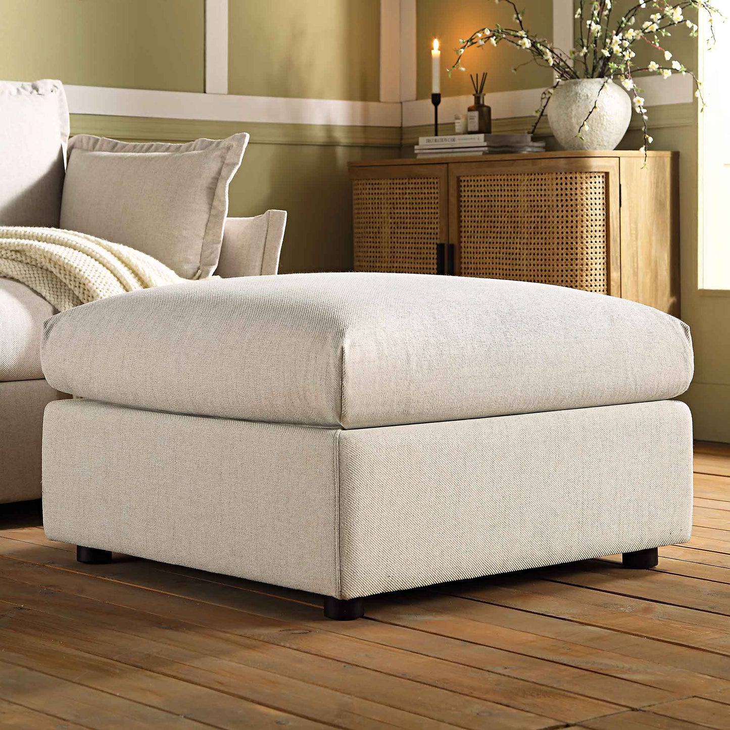 Pouf en tissu beige Byron