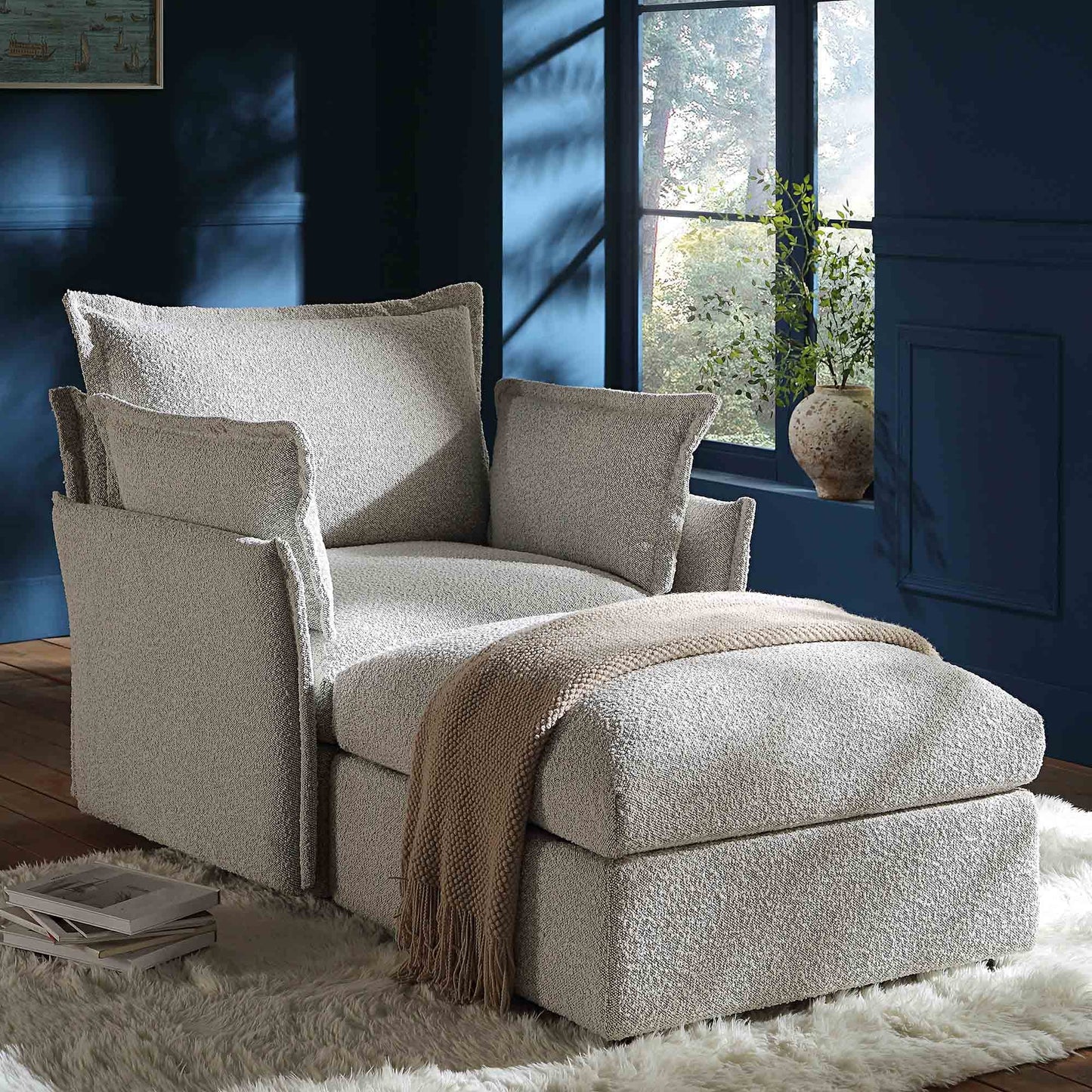 Canapé modulaire Byron Pillow Edge Mist Grey Boucle, méridienne 1 place