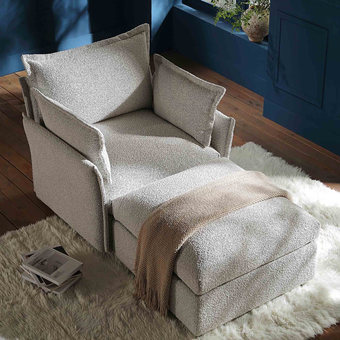 Canapé modulaire Byron Pillow Edge Mist Grey Boucle, méridienne 1 place