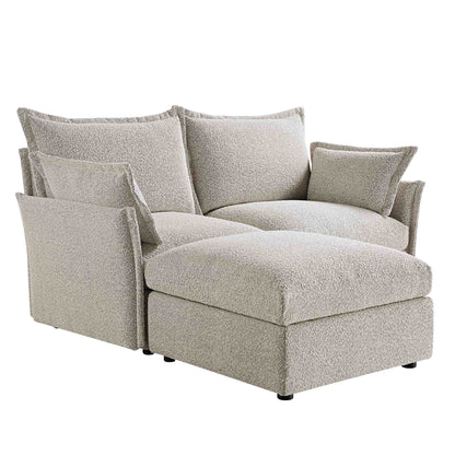Canapé modulaire Byron Pillow Edge Mist Grey Boucle, méridienne 2 places