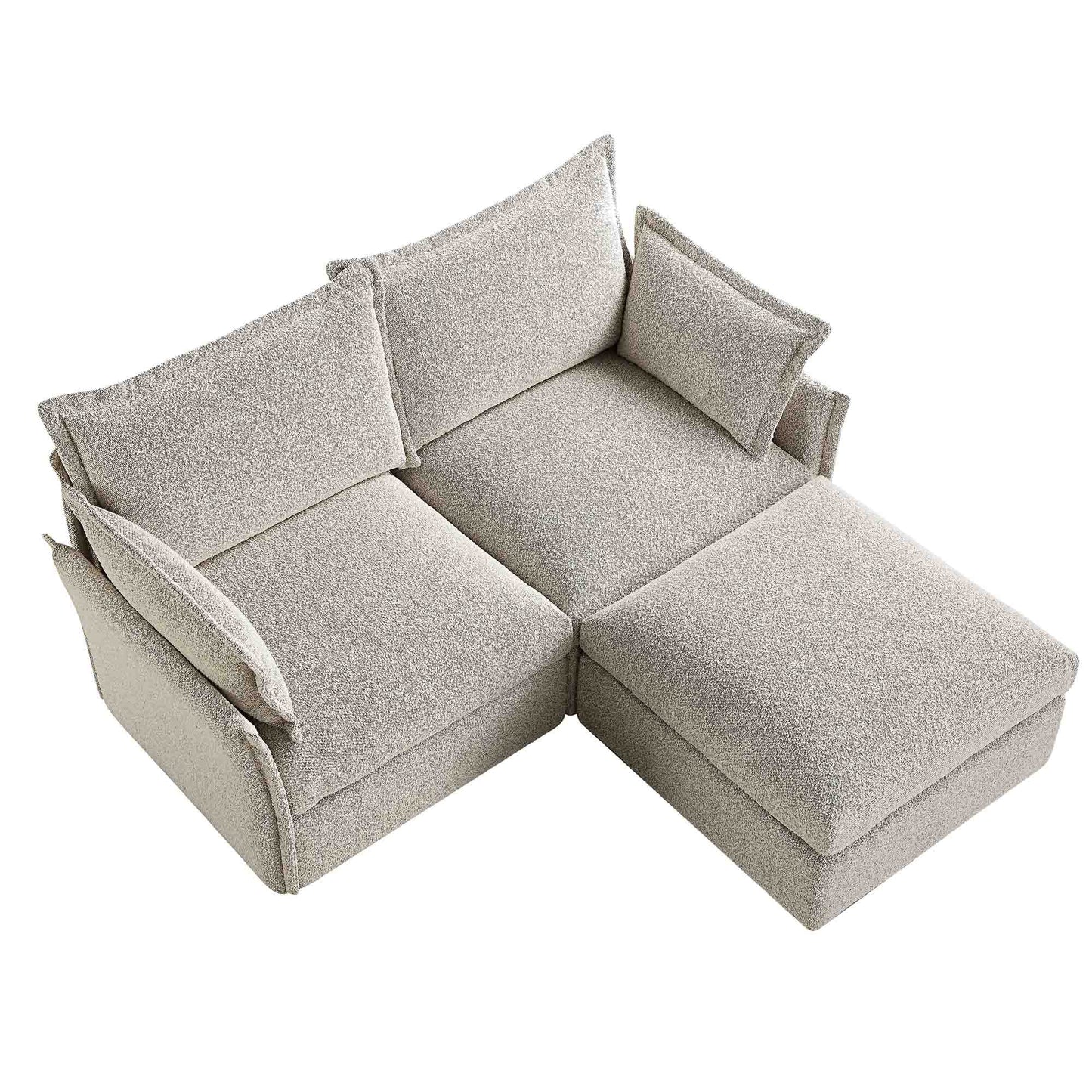 Canapé modulaire Byron Pillow Edge Mist Grey Boucle, méridienne 2 places