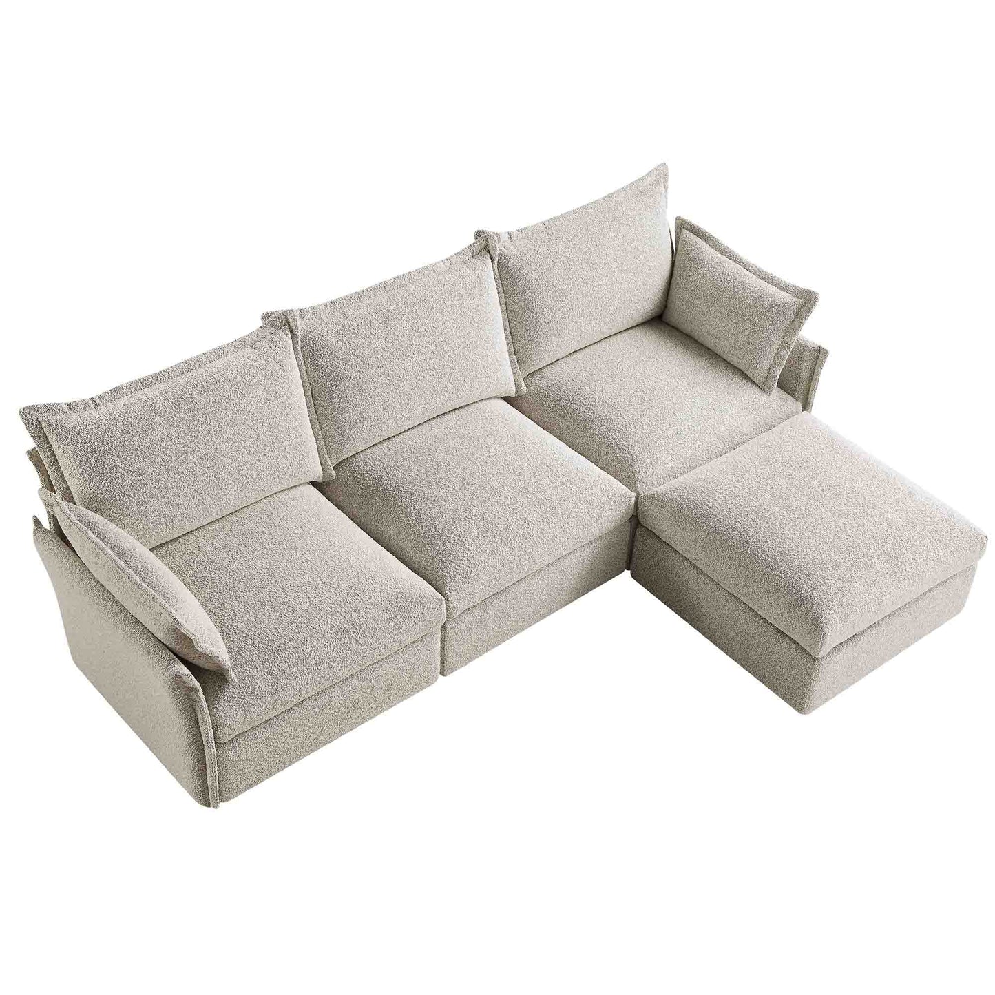 Canapé modulaire Byron Pillow Edge Mist Grey Boucle, méridienne 3 places