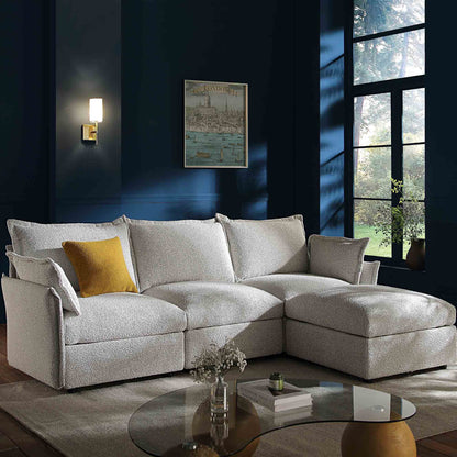 Canapé modulaire Byron Pillow Edge Mist Grey Boucle, méridienne 3 places