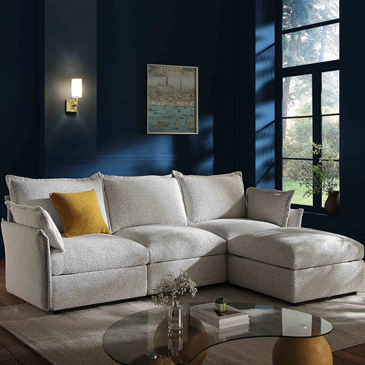 Canapé modulaire Byron Pillow Edge Mist Grey Boucle, méridienne 3 places