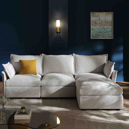 Canapé modulaire Byron Pillow Edge Mist Grey Boucle, méridienne 3 places