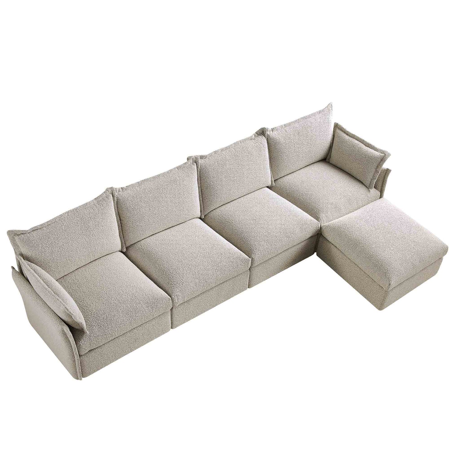 Canapé modulaire Byron Pillow Edge Mist Grey Boucle, méridienne 4 places